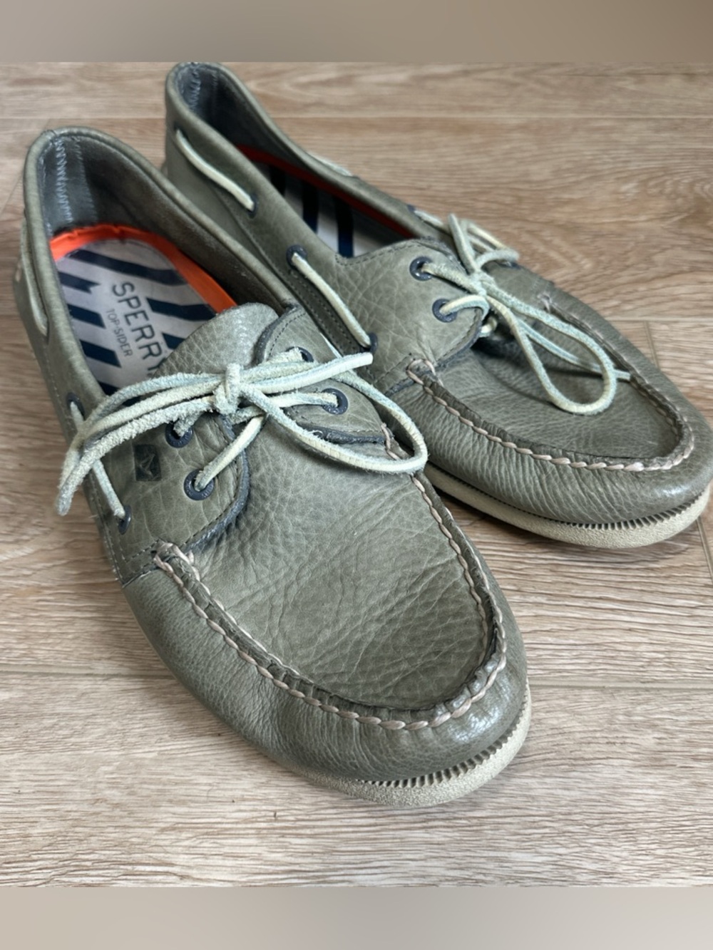 Sperry Olive Green Leather Boat Shoes
